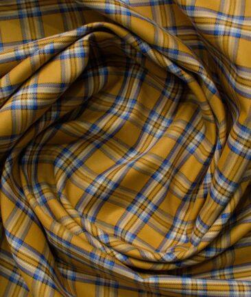 Raymond Men's Cotton Blend Wrinkle Free Checks 2.25 Meter Unstitched Shirting Fabric (Mustard Yellow)