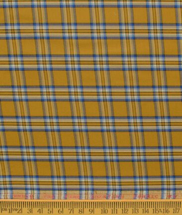 Raymond Men's Cotton Blend Wrinkle Free Checks 2.25 Meter Unstitched Shirting Fabric (Mustard Yellow)