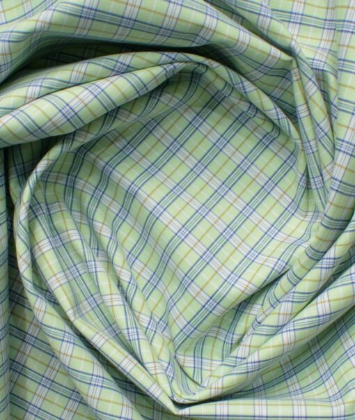 Raymond Men's Cotton Blend Wrinkle Free Checks 2.25 Meter Unstitched Shirting Fabric (Olive Green)