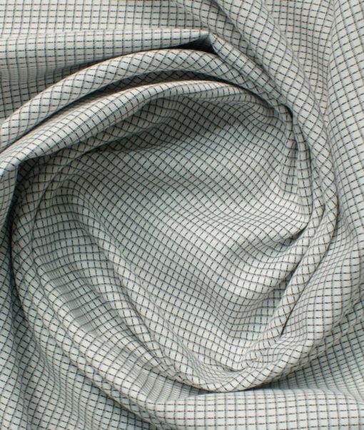 Raymond Men's Cotton Blend Wrinkle Free Checks 2.25 Meter Unstitched Shirting Fabric (White & Black)