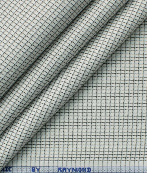 Raymond Men's Cotton Blend Wrinkle Free Checks 2.25 Meter Unstitched Shirting Fabric (White & Black)