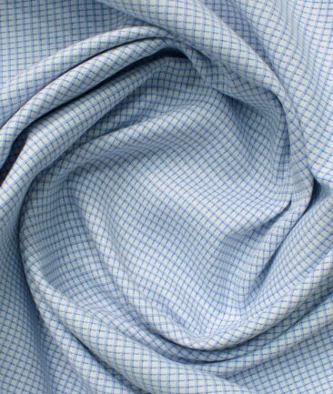 Raymond Men's Cotton Blend Wrinkle Free Checks 2.25 Meter Unstitched Shirting Fabric (White & Blue)