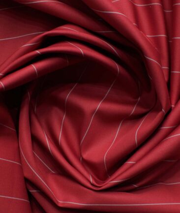 Soktas Men's Egyptian Cotton Striped 2.25 Meter Unstitched Shirting Fabric (Red)