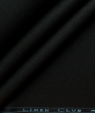 Linen Club Men's 100% Linen 25 LEA Solids 3.75 Meter Unstitched Suiting Fabric (Jet Black)
