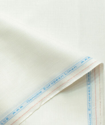 Linen Club Men's 100% Linen 30 LEA Striped 3.75 Meter Unstitched Suiting Fabric (Milky White)