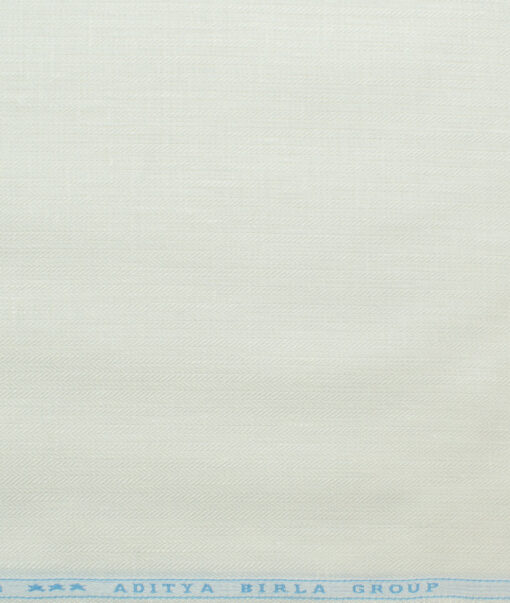 Linen Club Men's 100% Linen 30 LEA Striped 3.75 Meter Unstitched Suiting Fabric (Milky White)