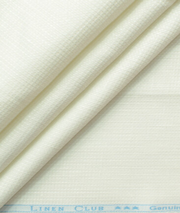 Linen Club Men's 100% Linen 30 LEA Structured 3.75 Meter Unstitched Suiting Fabric (Milky White)