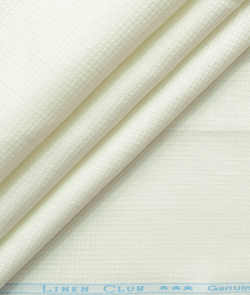 Linen Club Men's 100% Linen 30 LEA Structured 3.75 Meter Unstitched Suiting Fabric (Milky White)