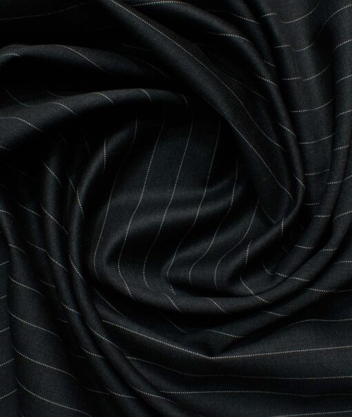 Cavalero Men's 70% Wool Super 130's Striped 3.75 Meter Unstitched Suiting Fabric (Blackish Grey)
