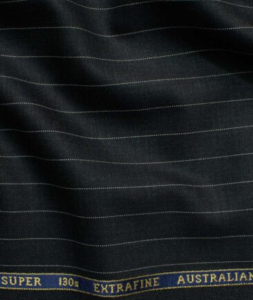 Cavalero Men's 70% Wool Super 130's Striped 3.75 Meter Unstitched Suiting Fabric (Blackish Grey)