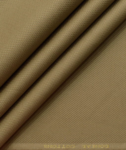 Donear Men's 98% Cotton  Structured 3.75 Meter Unstitched Stretchable Suiting Fabric (Khakhi Brown)