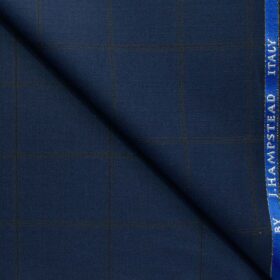 J.Hampstead Men's 20% Wool Super 90's Checks 3.75 Meter Unstitched Suiting Fabric (Dark Royal Blue)