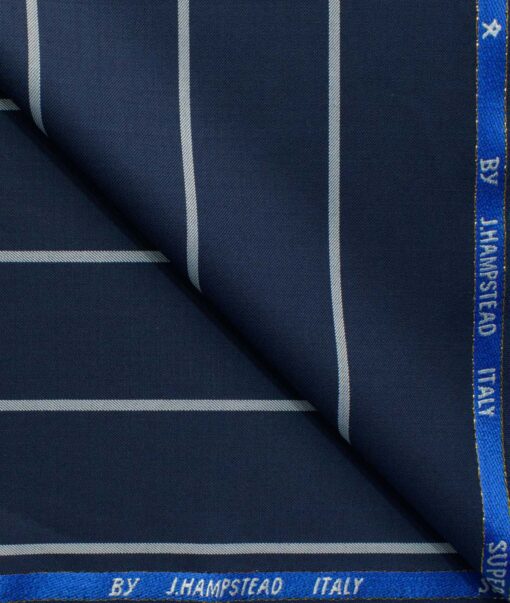J.Hampstead Men's 20% Wool Super 100's Striped 3.75 Meter Unstitched Suiting Fabric (Dark Royal Blue)