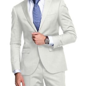 Raymond Men's 100% Linen 40 LEA Solids 3.75 Meter Unstitched Suiting Fabric (White)