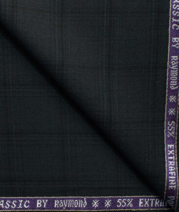 Raymond Men's 45% Wool Super 90's Checks 3.75 Meter Unstitched Suiting Fabric (Dark Grey)
