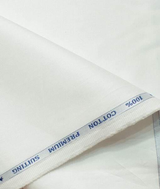 Solino Men's 100% Cotton  Solids 3.75 Meter Unstitched Suiting Fabric (White)