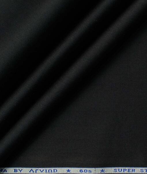 Arvind Men's 60's Premium Cotton Lycra Stretchable Printed 2.25 Meter Unstitched Shirting Fabric (Jet Black)