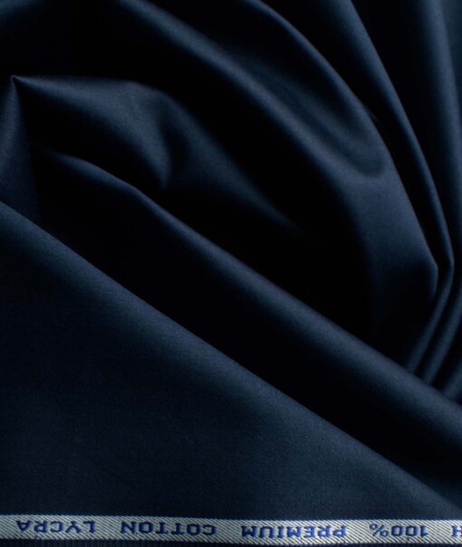 Arvind Men's 60's Premium Cotton Lycra Stretchable Solids 2.25 Meter Unstitched Shirting Fabric (Dark Blue)