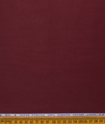 Arvind Men's 60's Premium Cotton Lycra Stretchable Solids 2.25 Meter Unstitched Shirting Fabric (Dark Wine)