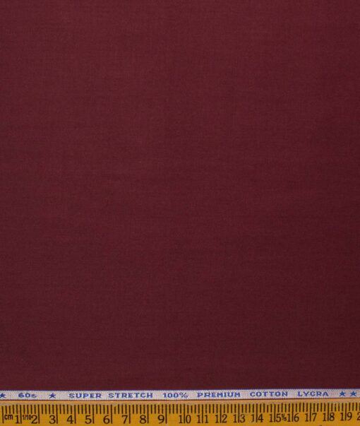 Arvind Men's 60's Premium Cotton Lycra Stretchable Solids 2.25 Meter Unstitched Shirting Fabric (Dark Wine)