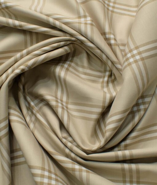 Arvind Men's Premium Cotton Checks 2.25 Meter Unstitched Shirting Fabric (Beige)