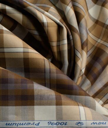 Arvind Men's Premium Cotton Checks 2.25 Meter Unstitched Shirting Fabric (Brown)