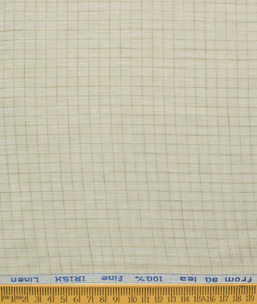 Arvind Men's Pure Irish Linen 80 LEA Checks 2.25 Meter Unstitched Shirting Fabric (Beige)