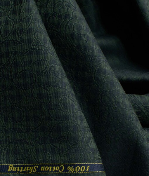 Birla Century Men's Giza Cotton Self Design 2.25 Meter Unstitched Shirting Fabric (Green)