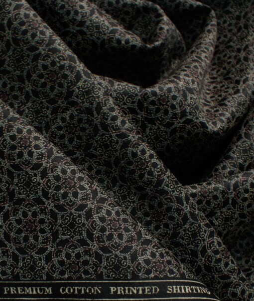 Birla Century Men's Premium Cotton Printed 2.25 Meter Unstitched Shirting Fabric (Black & Grey)