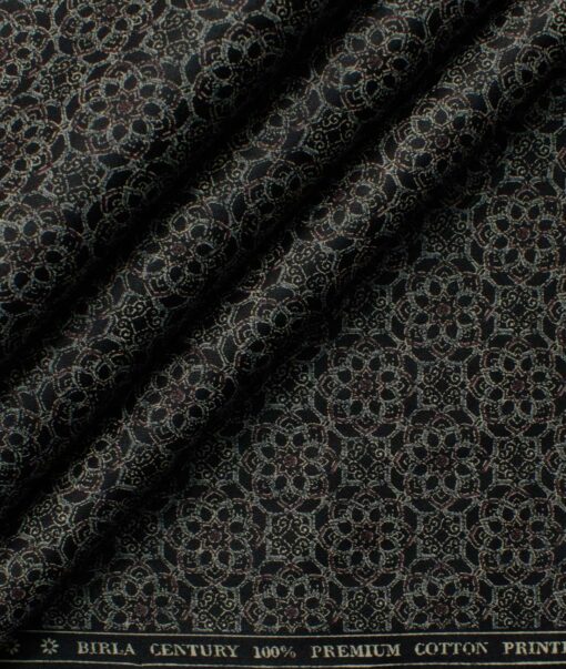 Birla Century Men's Premium Cotton Printed 2.25 Meter Unstitched Shirting Fabric (Black & Grey)