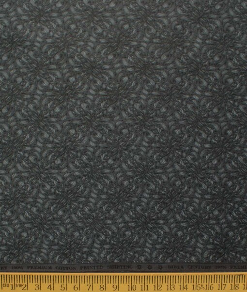 Birla Century Men's Premium Cotton Printed 2.25 Meter Unstitched Shirting Fabric (Dark Grey)
