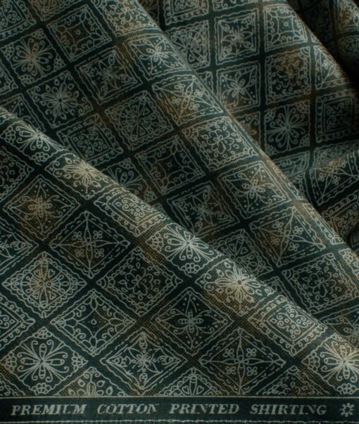 Birla Century Men's Premium Cotton Printed 2.25 Meter Unstitched Shirting Fabric (Pine Green)