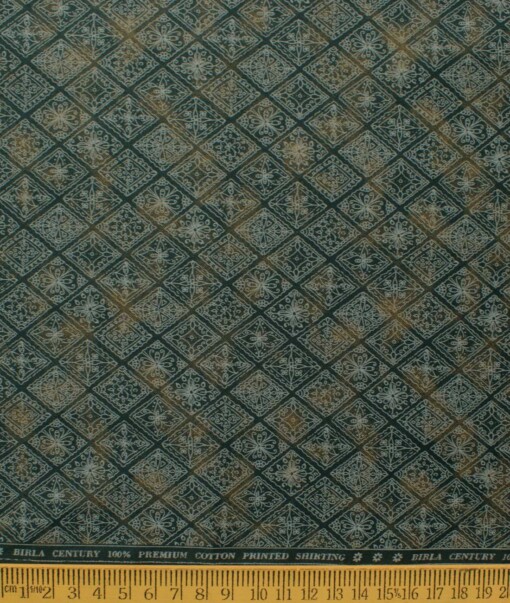 Birla Century Men's Premium Cotton Printed 2.25 Meter Unstitched Shirting Fabric (Pine Green)