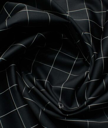 Birla Century Men's 70's Giza Cotton Checks 2.25 Meter Unstitched Shirting Fabric (Black & White)
