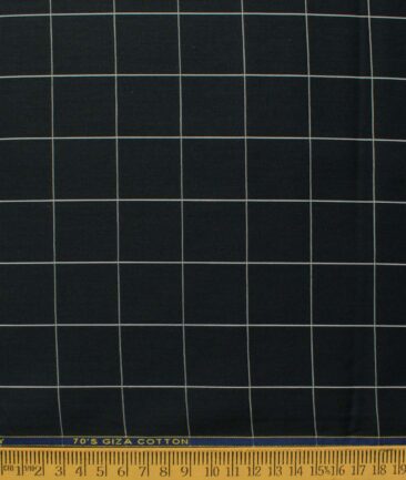 Birla Century Men's 70's Giza Cotton Checks 2.25 Meter Unstitched Shirting Fabric (Black & White)