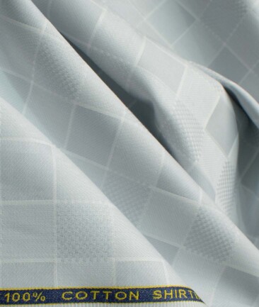 Birla Century Men's Pure Cotton Checks 2.25 Meter Unstitched Shirting Fabric (Light Grey)