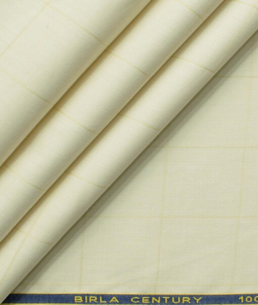 Birla Century Men's 60's Giza Cotton Checks 2.25 Meter Unstitched Shirting Fabric (Yellowish Cream)