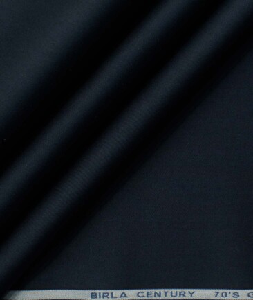 Birla Century Men's 70's Giza Cotton Solids 2.25 Meter Unstitched Shirting Fabric (Dark Navy Blue)