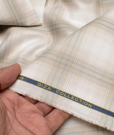 Birla Century Men's Giza Cotton Checks  Unstitched Shirting Fabric (White & Light Brown) - Image 2