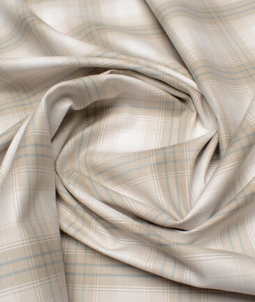 Birla Century Men's Giza Cotton Checks  Unstitched Shirting Fabric (White & Light Brown) - Image 3