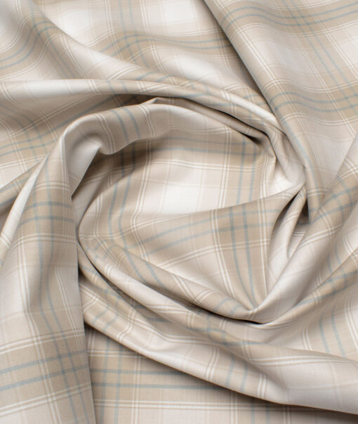 Birla Century Men's Giza Cotton Checks  Unstitched Shirting Fabric (White & Light Brown) - Image 3