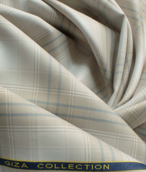 Birla Century Men's Giza Cotton Checks 2.25 Meter Unstitched Shirting Fabric (White & Light Brown)