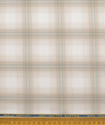 Birla Century Men's Giza Cotton Checks  Unstitched Shirting Fabric (White & Light Brown) - Image 5