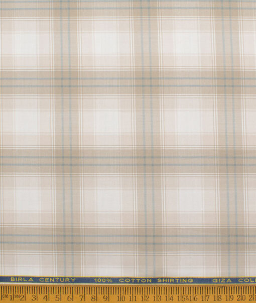 Birla Century Men's Giza Cotton Checks  Unstitched Shirting Fabric (White & Light Brown) - Image 5