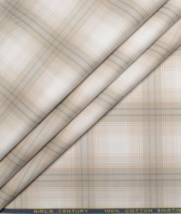 Birla Century Men's Giza Cotton Checks  Unstitched Shirting Fabric (White & Light Brown) - Image 4