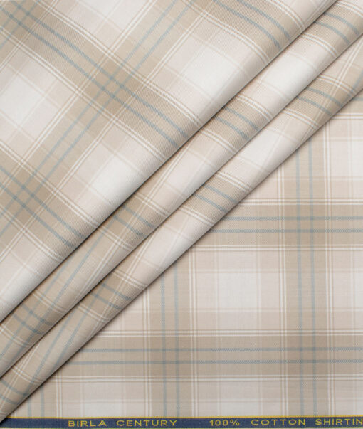 Birla Century Men's Giza Cotton Checks  Unstitched Shirting Fabric (White & Light Brown) - Image 4