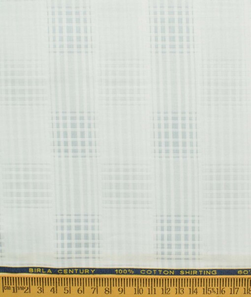 Birla Century Men's 60's Giza Cotton Self Design 2.25 Meter Unstitched Shirting Fabric (White & Light Grey)