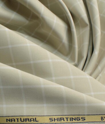 Canetti by Cadini Italy Men's Bamboo Checks 2.25 Meter Unstitched Shirting Fabric (Beige)