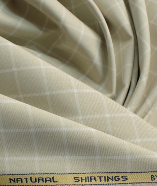 Canetti by Cadini Italy Men's Bamboo Checks 2.25 Meter Unstitched Shirting Fabric (Beige)