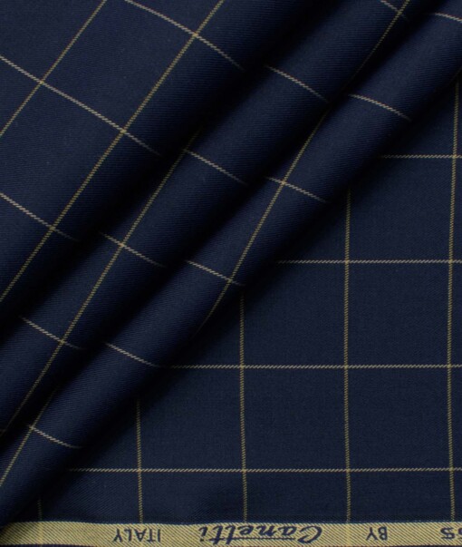 Canetti by Cadini Italy Men's Bamboo Checks 2.25 Meter Unstitched Shirting Fabric (Dark Royal Blue)
